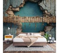 Papier Peint Intissé ModèLe de Pont Brisé en 3d Laine Papier Peint Panoramique Enfant 3D Effet Salon Chambre Bureau Couloir Peinture LumièRe Murale Décor Mural Moderne 350x256 cm