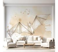 Papier Peint Intissé Moderne Animaux Halloween Minimaliste Origami Chauves-souris Éclaboussures d'Encre 250x175cm Papier Peint Panoramique Grandes Décoration Murale pour Salon, Chambre, Décor Fond TV