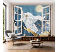 Papier Peint Intissé Montagnes De Marbre Abstraites, Papier Peint Panoramique Vue Luxueuse Sur La Lune Bleu Blanc Pour Salon Chambre, Déco Murale Maison, Décoration Photo Murale Moderne 200X140Cm