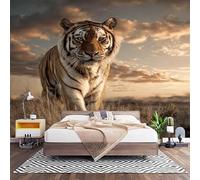 Papier Peint Intissé Motif Animal Tigre Du Bengale Laine Papier Peint Panoramique Enfant 3D Effet Salon Chambre Bureau Couloir Peinture Multicolore Murale Décor Mural Moderne 250x175 cm