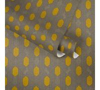 Papier Peint Intissé Motif Géométrique À Points Jaune Gris Marron