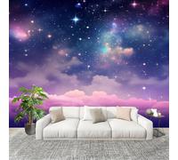 Papier Peint Intissé Mural 250x175cm Onirique Ciel éToilé Motif Galactique Papier Peint Panoramique Violet Poster Geant Mural, pour Salon Chambre d'enfants restaurant Décoration Murale