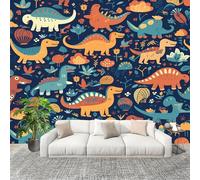 Papier Peint Intissé Mural 400x280cm Dessinateur Passionné de Dinosaures Papier Peint Panoramique Bleu Poster Geant Mural, pour Salon Chambre d'enfants restaurant Décoration Murale