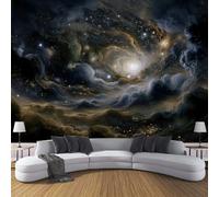Papier Peint Intissé Mural Photo 100×70cm Motif Nuages Mystérieux Panoramique Poster Fresque Galaxie Ciel Étoilé Murale Maison Bureau Restaurant, Noir Décoration Murale Papier Peint