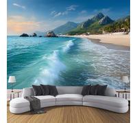 Papier Peint Intissé Mural Photo 150×105cm Motif Belles Plages Panoramique Poster Fresque Montagnes Tropicales Murale Maison Bureau Restaurant, Bleu Décoration Murale Papier Peint