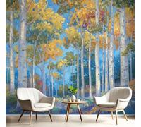 Papier Peint Intissé Mural Photo 150×105cm Motif Résumé Forêt Peupliers Panoramique Poster Fresque Forêt Feuilles Épaisses Murale Maison Bureau Restaurant, Bleu Décoration Murale Papier Peint