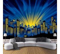 Papier Peint Intissé Mural Photo 260×180cm Motif Ville Dessin Animé Panoramique Poster Fresque Abstrait Lumière Lignes Murale Maison Bureau Restaurant, Bleu Décoration Murale Papier Peint