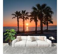 Papier Peint Intissé Mural Photo 300x210 cm Bord de Mer Au CréPuscule, Cocotiers Panoramique Poster Fresque Murale Maison Bureau Restaurant Paysages Naturels Intérieure Décoration Murale Papier Peint