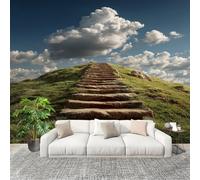 Papier Peint Intissé Mural Photo 300x210 cm Marches En Pierre à Motif De Ciel Bleu Panoramique Poster Fresque Murale Maison Bureau Paysages Naturels Intérieure Décoration Murale Papier Peint