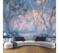Papier Peint Intissé Mural Photo 350× 256cm Motif Forêt Abstraite Panoramique Poster Fresque Lumière Soleil Travers Forêt Murale Maison Bureau Restaurant, Bleu Décoration Murale Papier Peint