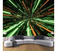 Papier Peint Intissé Mural Photo 350× 256cm Motif Technologie Tunnel Temporel Panoramique Poster Fresque Psychédélique Rayures Murale Maison Bureau Restaurant, Vert Décoration Murale Papier Peint