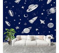 Papier Peint Intissé Mural Photo 350x256 cm ThèMe de Ciel éToilé Dessiné à La Main Panoramique Poster Fresque Murale Maison Bureau Restaurant Bleu Foncé Intérieure Décoration Murale Papier Peint