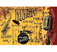 Papier peint intissé MUSIQUE ORANGE 375 cm x 250 cm | Tapisserie Murale XXL Poster Décoration - Salon Appartement - Photo d'art Tableaux Muraux | QUALITÉ SUPÉRIEURE - MADE IN EU - Y compris adhésif