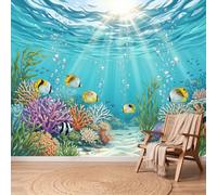 Papier peint intissé Nature Mer Jaune Corail Algues Poissons Décoration Murale XL Poster Tableaux Muraux Tapisserie Panoramique Photo Papiers peints pour Chambre Salon Enfant, 250 x 175 cm