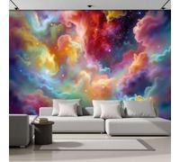 Papier Peint Intissé Nébuleuse Arc-En-Ciel Abstraite,Papier Peint Panoramique Paysage Onirique Voie Lactée Rouge Bleu Pour Salon Chambre,Déco Fresque Murale Maison,Décoration Photo Murale 400X280 Cm