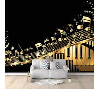 Papier Peint Intissé Notes De Musique Touches De Piano Noires 3D Mural Fond D'Écran Tapisserie Murales Panoramique 3D Mur De Fond Tv Papier Peint Chambre Enfant Adulte Poster Murales 200x140 cm