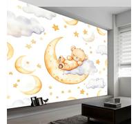 Papier Peint Intissé Nuage Ours Aquarelle Dessin Animé 250x175 cm Papier Peint Panoramique Jaune clair, Photo Muraux pour Salon, Chambre, Chambre D'Enfant, Décor Fond TV, Restaurant Murale