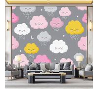 Papier peint intissé Nuages et gouttes de pluie amusants comme un Décoration Murale 200 x 140 cm Poster Tableaux Muraux Tapisserie Panoramique Photo Trompe l'oeil Murale Salon Chambre Gris