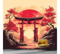 Papier Peint Intissé Oriental Paysage Japonais Torii 400 x 280 cm, Rouge Panoramique Papier Peint pour Salon Chambre Décor Fond TV, Décoration Murale Chambre à Coucher Intérieure