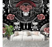 Papier Peint Intissé Panoramique 350x256 cm EuropéEn Sombre Rose Style Gothique Papier Peint Photo Fresque Murale Décoration Murale Personnalisée, Noir Et Blanc Résistant à la Poussière, Poster Mural