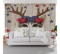 Papier Peint Intissé Panoramique Animaux Mignons Amour de Chat 365x254cm(L x H), 3D Poster Geant Mural, Décoration de Noël Étoiles Géométrique Papier Peint pour Salon Chambre Décoration Murale