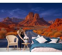 Papier Peint Intissé Panoramique Autoroute Réaliste Du Désert, 3D Poster Papier Peint Style Photographique, Fresque Murale 308 X 220 Cm, Décoration Murale Pour Salon Chambre Bureau Tv