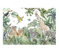 Papier Peint Intissé Chambre Enfant Jungle Animaux Forêt Nature 254x184 cm - Colle Incluse - Papier Peint Panoramique Pour Chambre de Bébé Prêt à Poser - Photo Non Tissé Muraux Trompe l'oeil