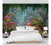 Papier Peint Intissé Panoramique Étrange Paysage Forestier, 3D Poster Papier Peint Champignons Colorés Fantastiques, Fresque Murale 396 X 280 Cm, Décoration Murale Pour Salon Chambre Bureau Tv