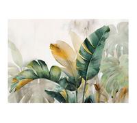 Papier Peint Intissé Panoramique Feuilles Abstrait 3D Vert 250x175 cm Chambre Salon Photo Non Tissé Muraux Trompe l'oeil