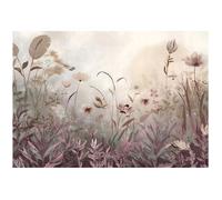 Papier Peint Intissé Panoramique Fleurs Beige Prairie Boho 300x210 cm Tapisserie Chambre Salon Photo Non Tissé Muraux Trompe l'oeil