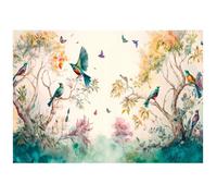 Papier Peint Intissé Panoramique Forêt Oiseaux Pastel 368x254 cm Tapisserie Chambre Salon Photo Non Tissé Muraux Trompe l'oeil