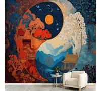 Papier Peint intissé Panoramique Géométrique Abstrait 350 x 256 cm, Poisson De Koï Yin Yang Tai Chi Papier Peint - Pour Salon Chambre Salle à manger Décoration Murale, Taille Sur Mesure