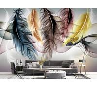 Papier Peint intissé Panoramique Géométrique Tapisserie Murale 3D Fresh Peint À La Main Coloré Plumes Abstrait Géométrique Fumée Murale 200cmx140cm Salon Chambre Adulte Enfant Zen Poster Geant Mural