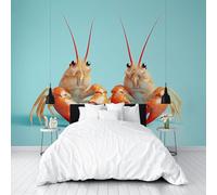 Papier Peint Intissé Panoramique Homard Bleu Mignon 500x280cm(L x H), 3D Poster Geant Mural Personnalisé, Homard Marin Papier Peint pour Salon Chambre Décoration Murale
