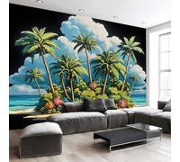 Papier Peint Intissé Panoramique Îles Tropicales, 3D Poster Papier Peint Cocotier Plage Dessin Animé, Fresque Murale 450 X 315 Cm, Décoration Murale Pour Salon Chambre Bureau Tv