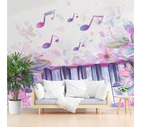 Papier Peint Intissé Panoramique Notes de Musique au Piano à l'Aquarelle 150x105cm(L x H), 3D Poster Geant Mural, Fleurs a L'Aquarelle Violettes Papier Peint pour Salon Chambre Décoration Murale