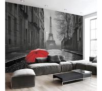 Papier Peint Intissé Panoramique Rues Pavées Parisiennes D'Antan, 3D Poster Papier Peint Photographique En Noir Blanc, Fresque Murale 308 X 220 Cm, Décoration Murale Pour Salon Chambre Bureau Tv