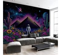 Papier Peint Intissé Panoramique Scènes Spatiales Psychédéliques, 3D Poster Papier Peint Astronaute Dessin Animé, Fresque Murale 250 X 175 Cm, Décoration Murale Pour Salon Chambre Bureau Tv