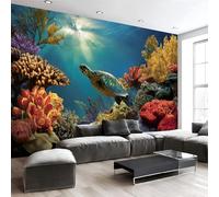 Papier Peint Intissé Panoramique Tortues Marines Et Récifs Coralliens, 3D Poster Papier Peint Paysage Monde Sous-Marin, Fresque Murale 396 X 280 Cm, Décoration Murale Pour Salon Chambre Bureau Tv
