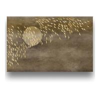 Papier Peint Intissé Papier Peint Mural Rétro Avec Oiseaux Dorés Forêt Tropicale Décoration De Chambre À Coucher Salon Maison 400Cm(W)*280Cm(H)