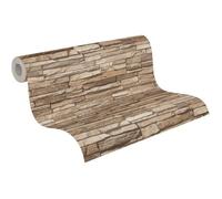 Papier peint intissé-Papier peint pierre en brun et beige-pour différentes pièces-Papier peint de 10 05 mx0 53 m