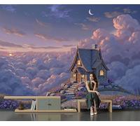 Papier Peint Intissé Paysage Chalet Rêve Sous Les Nuages Mer 450 X 315 Cm Papier Peint Photo Panoramique Pays De Rêve, Poster Geant Mural Personnalisé 3D, Pour Salon Cuisines Chambre Décor Murale