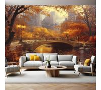Papier Peint Intissé Paysage d'automne de Central Park à New York Papier Panoramique Mural Photo 200 x 140 cm Moderne Décor Murale Tableaux Muraux Tapisserie Salon Chambre à Coucher