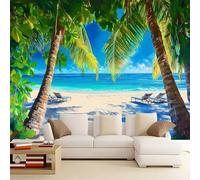 Papier Peint intissé Paysage de cocotiers sur la plage 500x280 cm Papier Peint Photo Panoramique, Poster Mural Personnalisé 3D, pour Salon Cuisines Chambre Adulte Enfant Décor Murale
