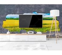 Papier Peint Intissé Paysage De Terrain De Blé Stéréoscopique Poster Geant Mural Pour Salon Chambre Chambre Restaurant Décoration Murale 400Cm(W)*280Cm(H)
