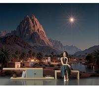 Papier Peint Intissé Paysage D'Oasis Dans Le Désert 450 X 315 Cm Papier Peint Photo Panoramique Photographique Réaliste, Poster Geant Mural Personnalisé 3D, Pour Salon Cuisines Chambre Décor Murale