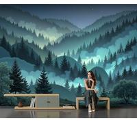 Papier Peint Intissé Paysage Forêt Brumeuse 150 X 105 Cm Papier Peint Photo Panoramique Forêt Pins Tranquille, Poster Geant Mural Personnalisé 3D, Pour Salon Cuisines Chambre Décor Murale