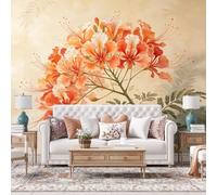 Papier Peint Intissé Paysage Papier Peint Panoramique Fleur De Flamboyant Royal Pour Salon Et Chambre À Coucher 400 Cm X 280 Cm (L X H) Tapisserie Murale Panoramique D'Art Moderne - Décoration Mu