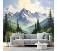 Papier Peint Intissé Paysage Peinture à l'huile Nature Papier Peint Panoramique Vert Bleu Tableaux Photo Muraux Utilisé Pour Salon Chambre Chambre D'Enfant Décoration Murale 250 x 175 cm
