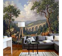 Papier Peint Intissé Paysage Rural 396 X 280 Cm Papier Peint Photo Panoramique Style Peinture À L'Huile Classique, Poster Geant Mural Personnalisé 3D, Pour Salon Cuisines Chambre Décor Murale